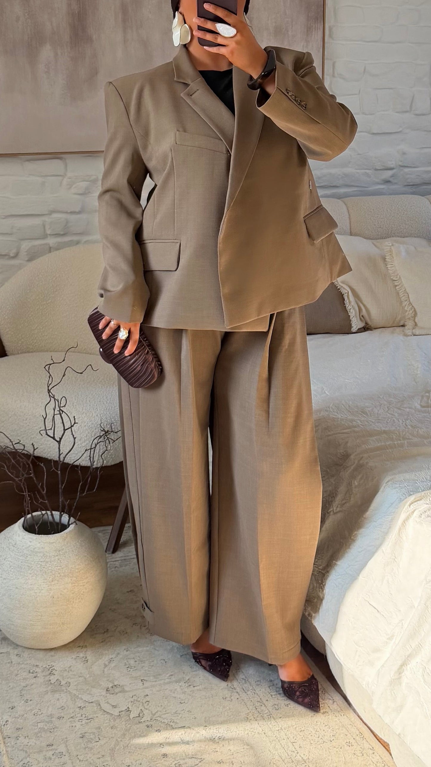 [GAMME PREMIUM] Blazer oversize ALYA cache cœur | Camel