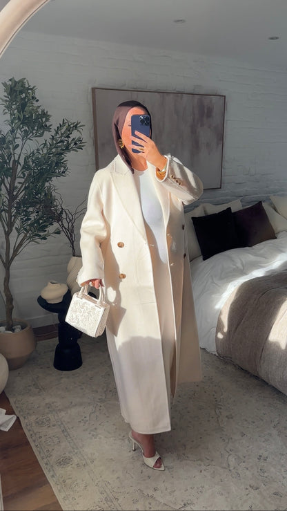 [GAMME PREMIUM] Manteau ultra long fait main en laine véritable Écru | Pré-commande