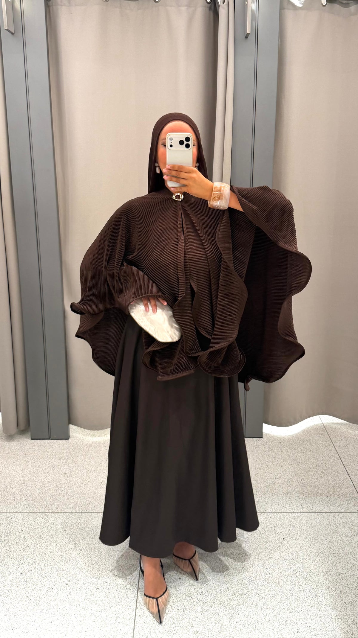 Robe ultra longue à manches courtes | Marron