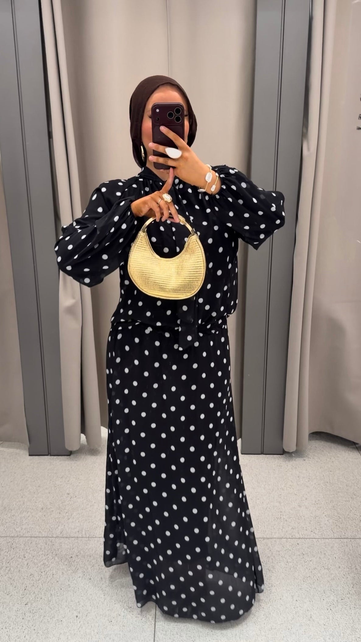 Ensemble doublé ultra long à pois | Noir