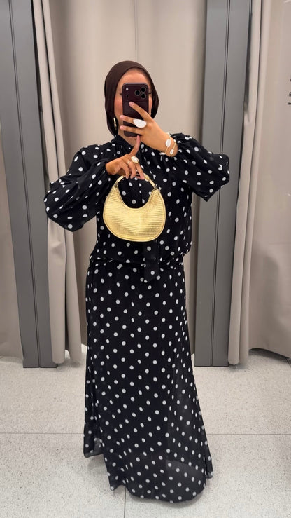 Ensemble doublé ultra long à pois | Noir