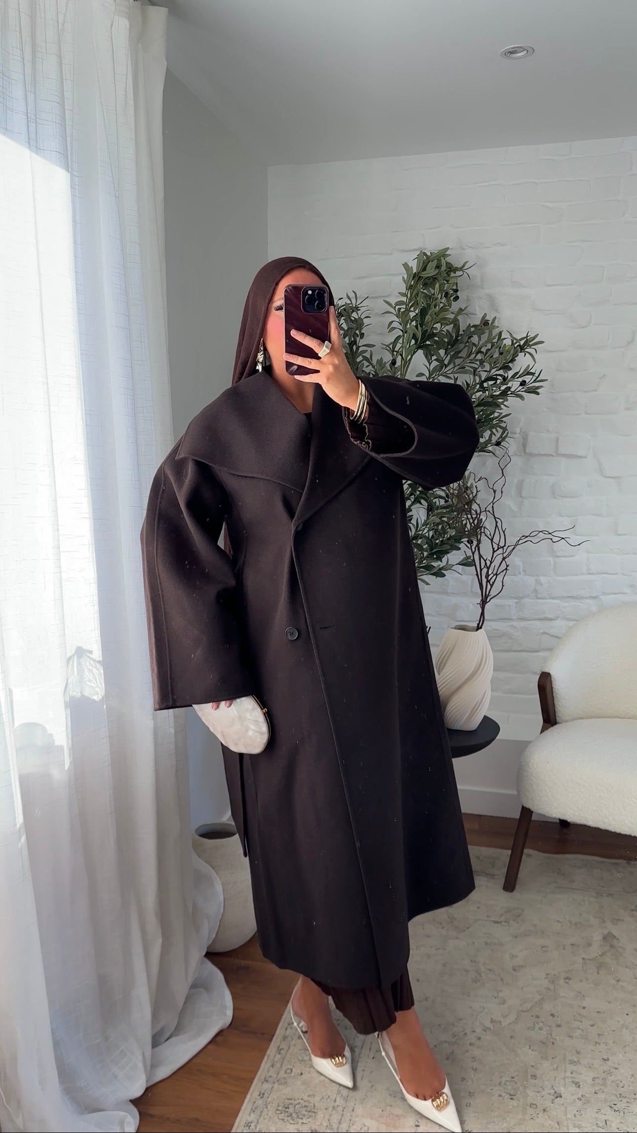 [CRÉATION] Manteau en laine véritable et col montant | Dark chocolat