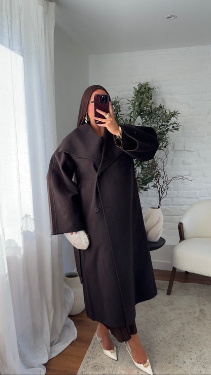 [CRÉATION] Manteau en laine véritable et col montant | Dark chocolat