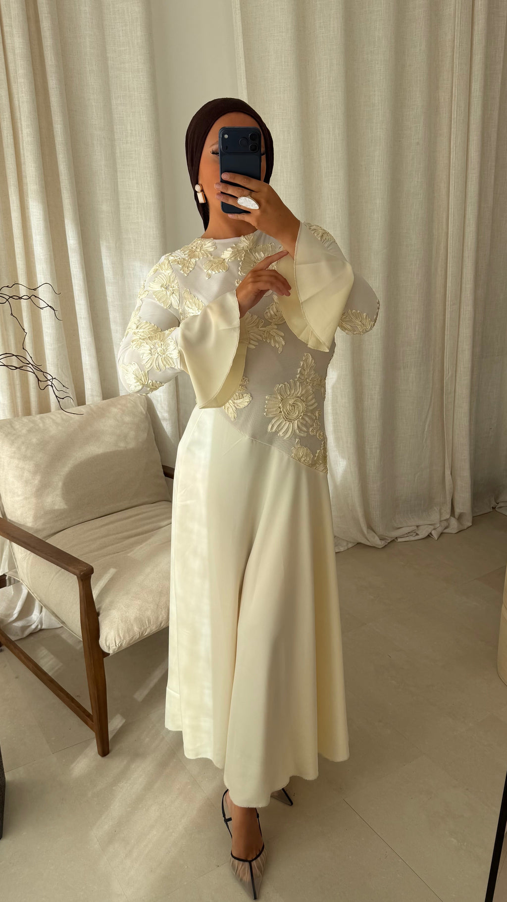Robe longue à motifs YANA | Crème