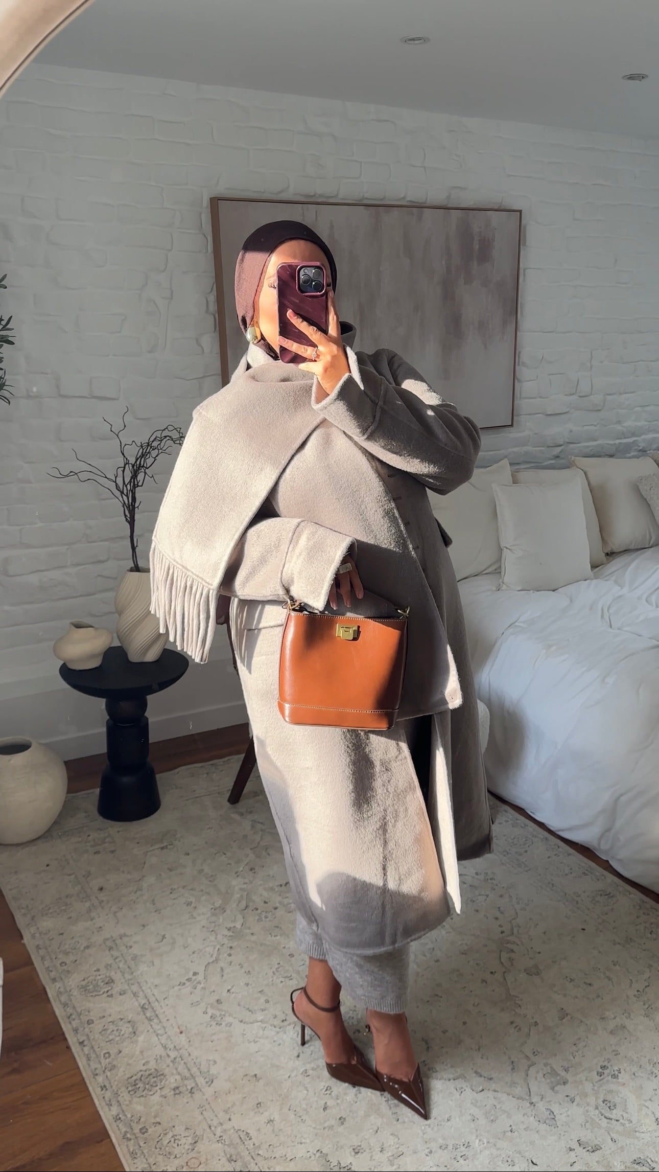 [GAMME LUXE] Manteau long ultra doux en laine véritable ultra chaud à écharpe | Beige