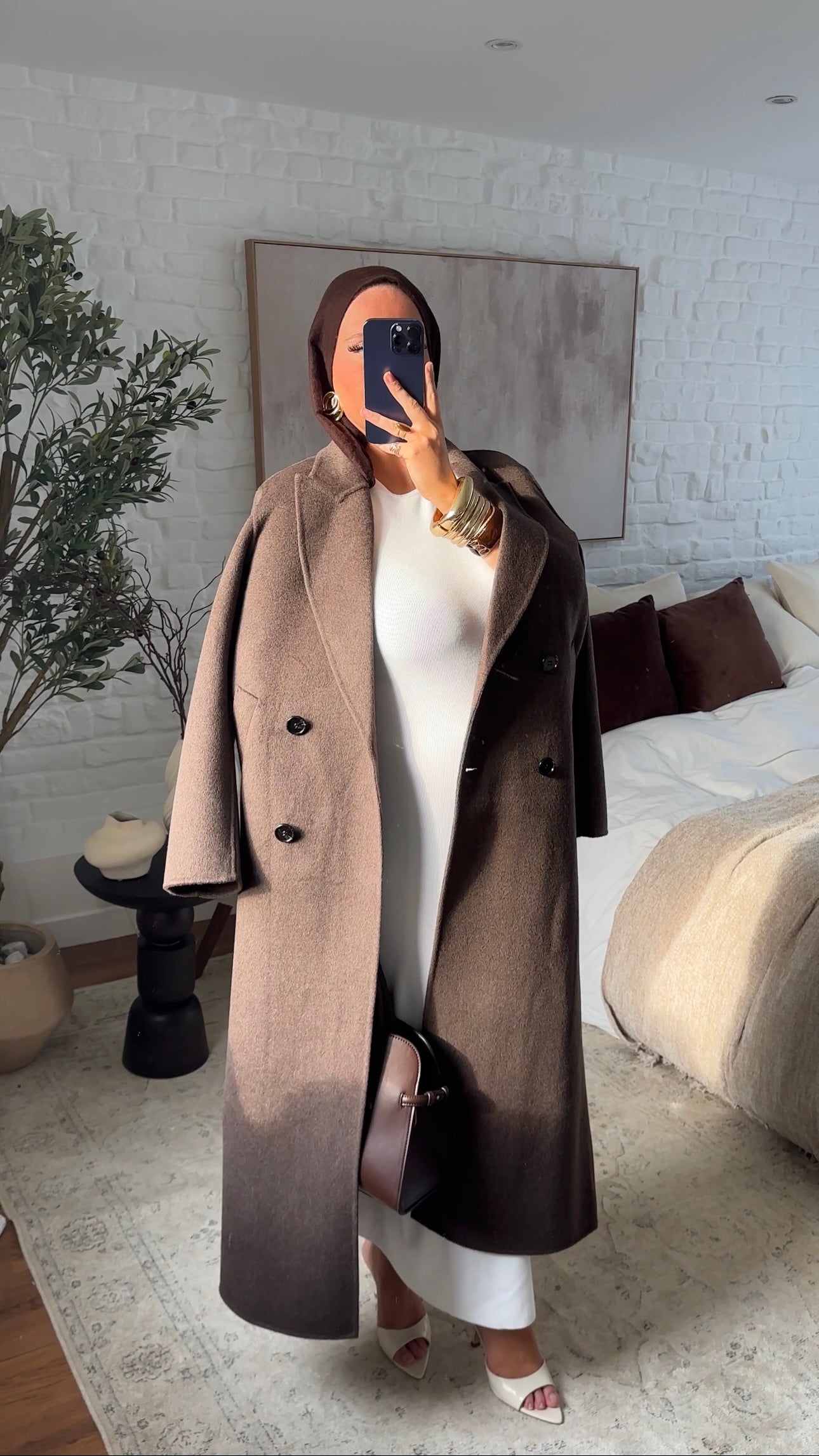 [GAMME LUXE] Manteau ultra long en laine véritable fait main | Marron