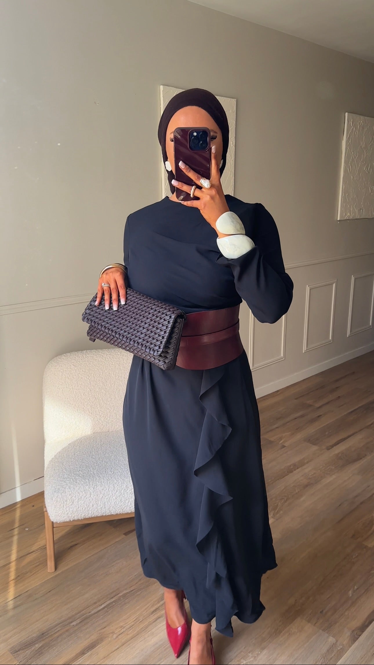 Robe longue à volant | Noir