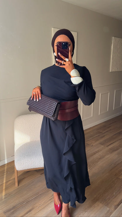 Robe longue à volant | Noir