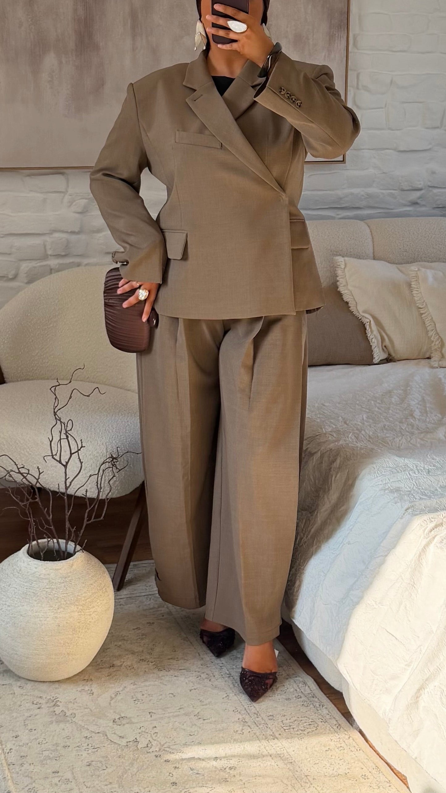 [GAMME PREMIUM] Blazer oversize ALYA cache cœur | Camel
