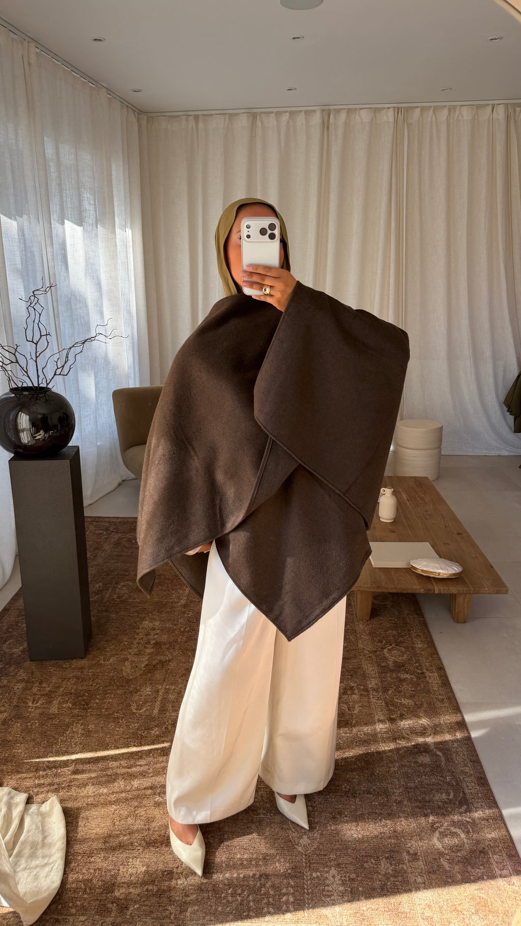[GAMME LUXE] Manteau cape en laine | Marron