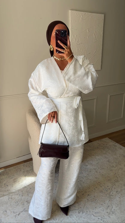 [GAMME LUXE] Ensemble en brocard à ceinture AGATHE | Blanc