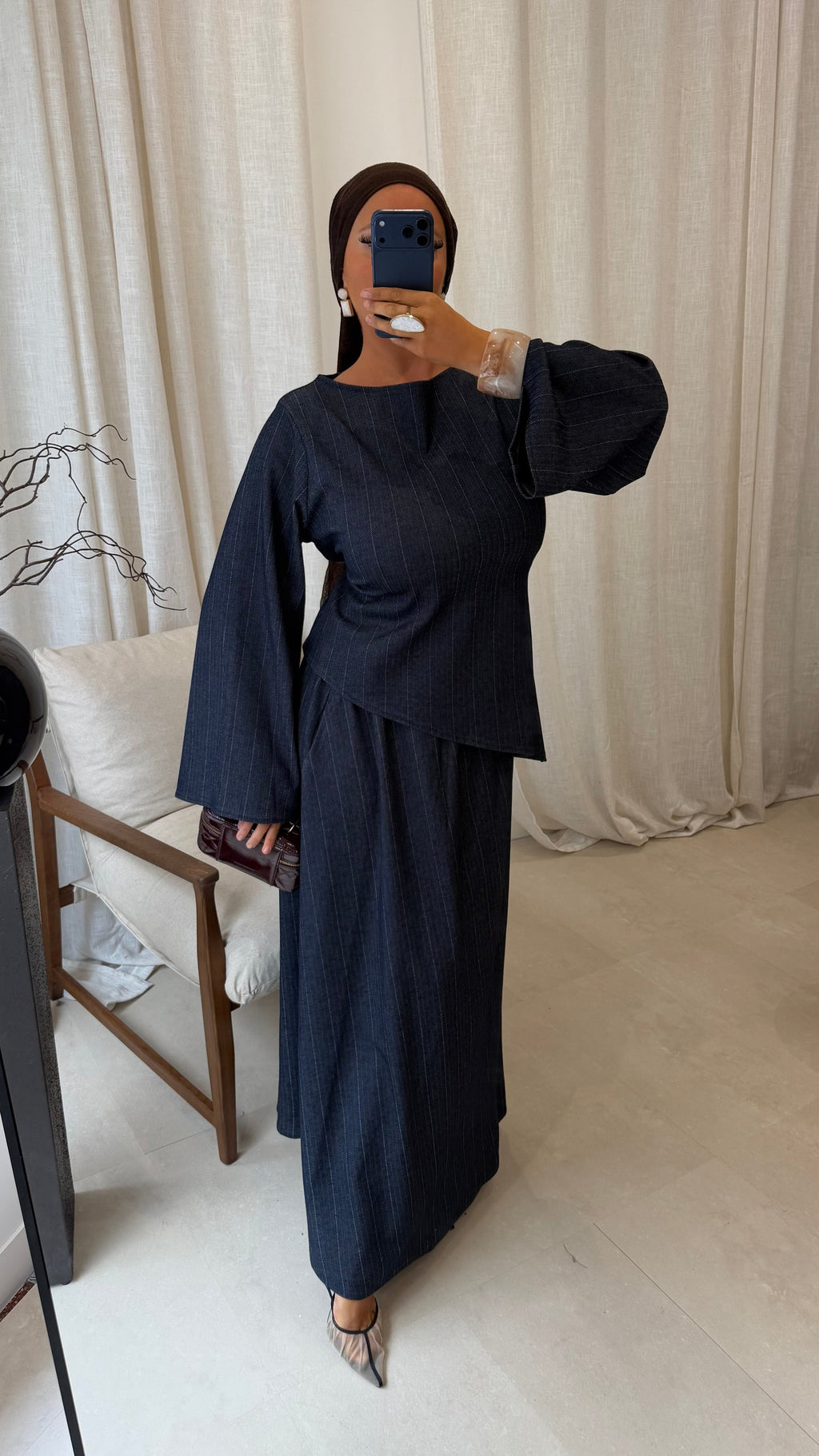 Haut asymétrique à rayures SERENA | Bleu jean