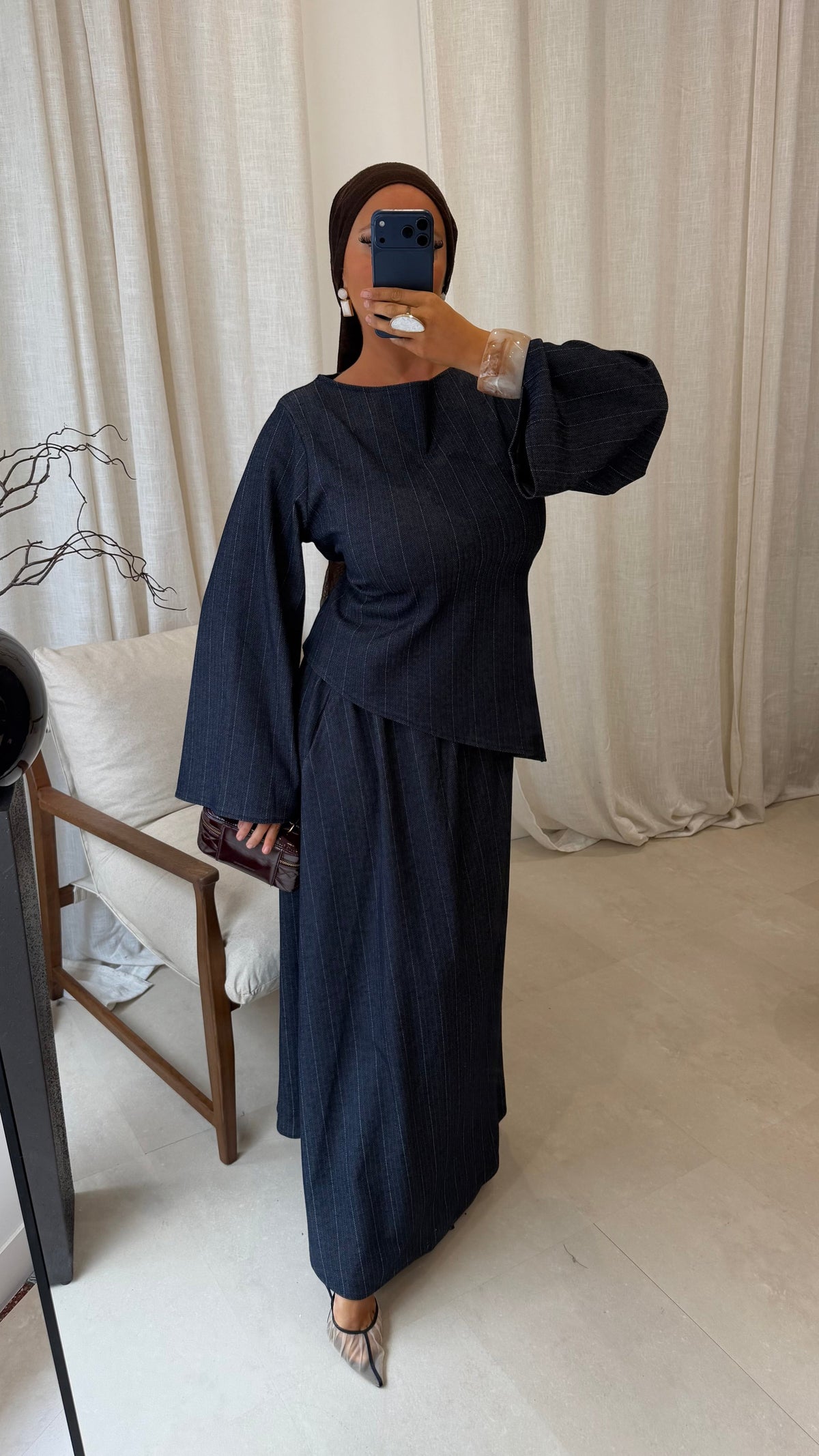 Haut asymétrique à rayures SERENA | Bleu jean