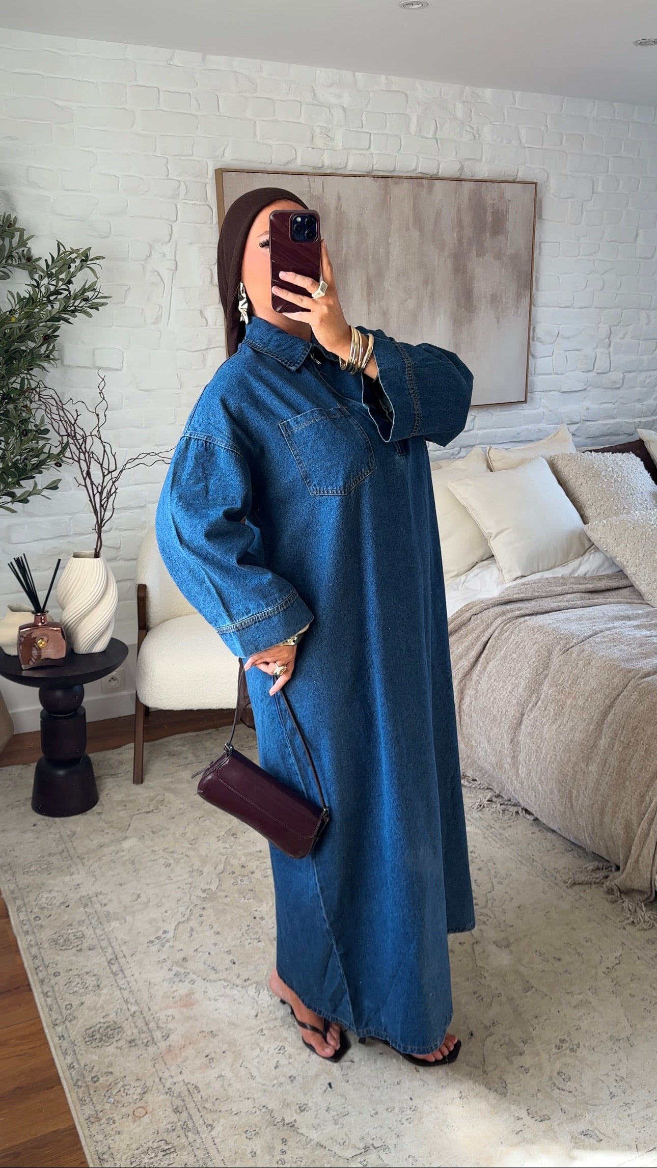 Chemise ultra longue sans fentes en jean brut à fermeture | Denim brut