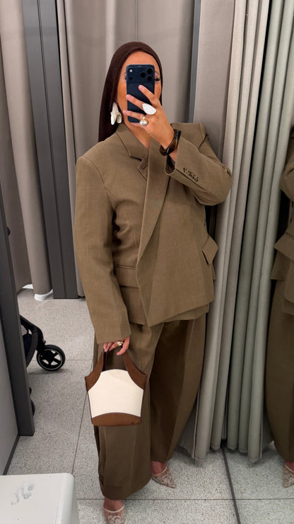 [GAMME PREMIUM] Blazer oversize ALYA cache cœur | Camel