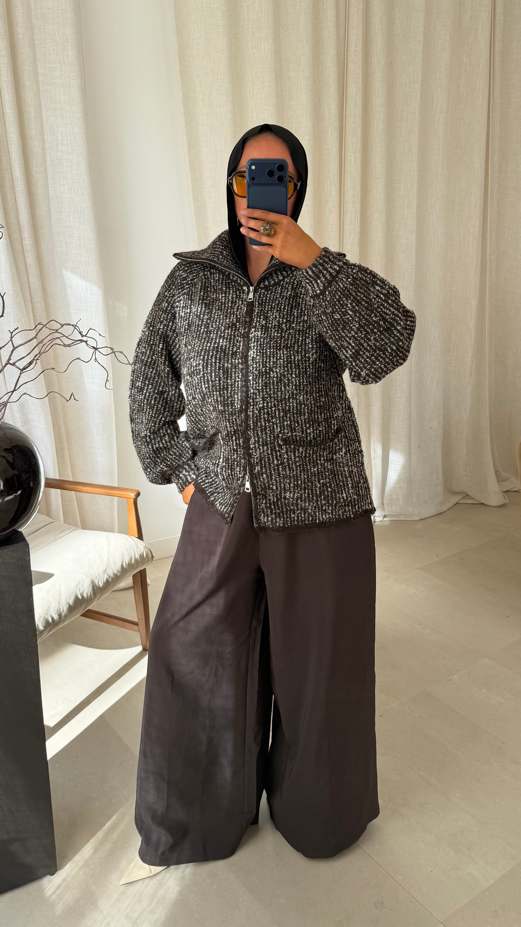 [GAMME PREMIUM] Veste mi longue en maille oversize ILYA | Marron