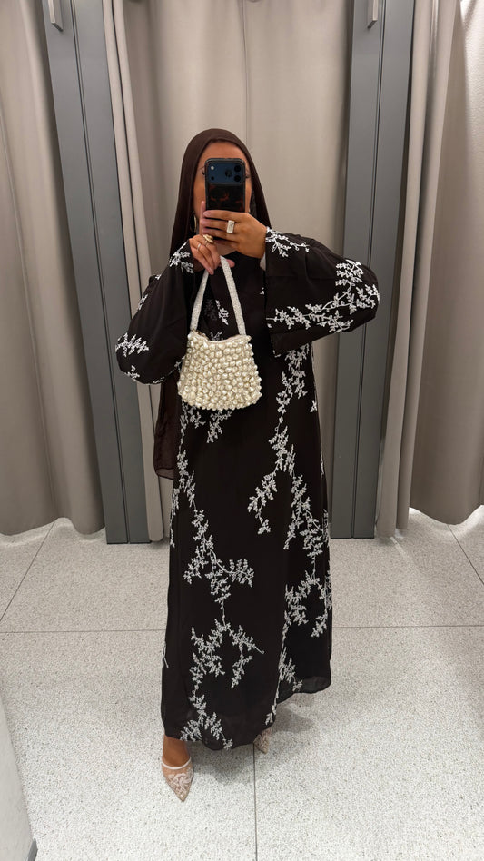 Robe ultra longue avec motifs | Marron