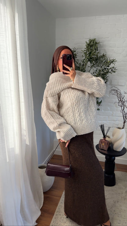 Pull ultra chaud en laine et col montant | Beige