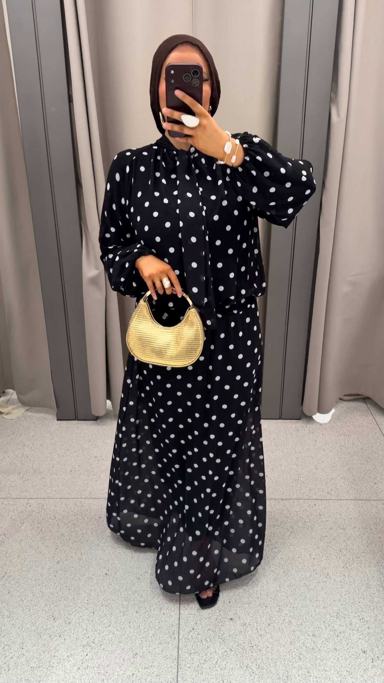 Ensemble doublé ultra long à pois | Noir