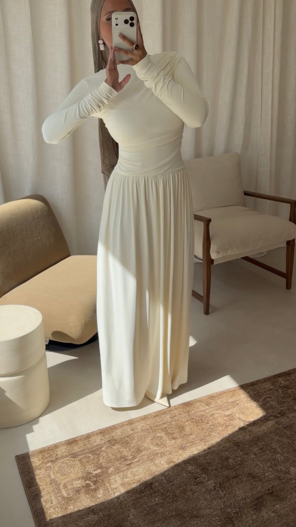 Robe ultra longue cintrée AMALYA | Crème