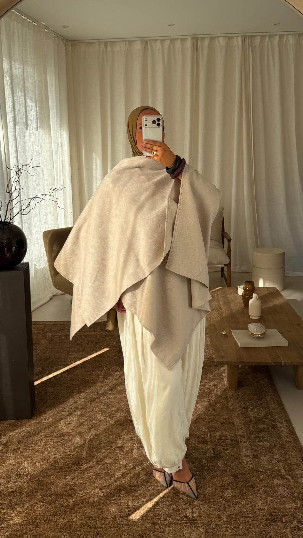 [GAMME LUXE] Manteau cape en laine | Beige