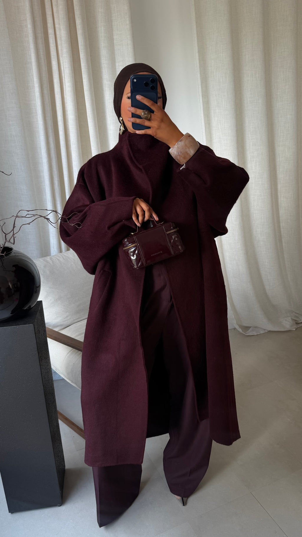 [GAMME LUXE] Manteau long cousu main en laine véritable GAYA | Bordeaux