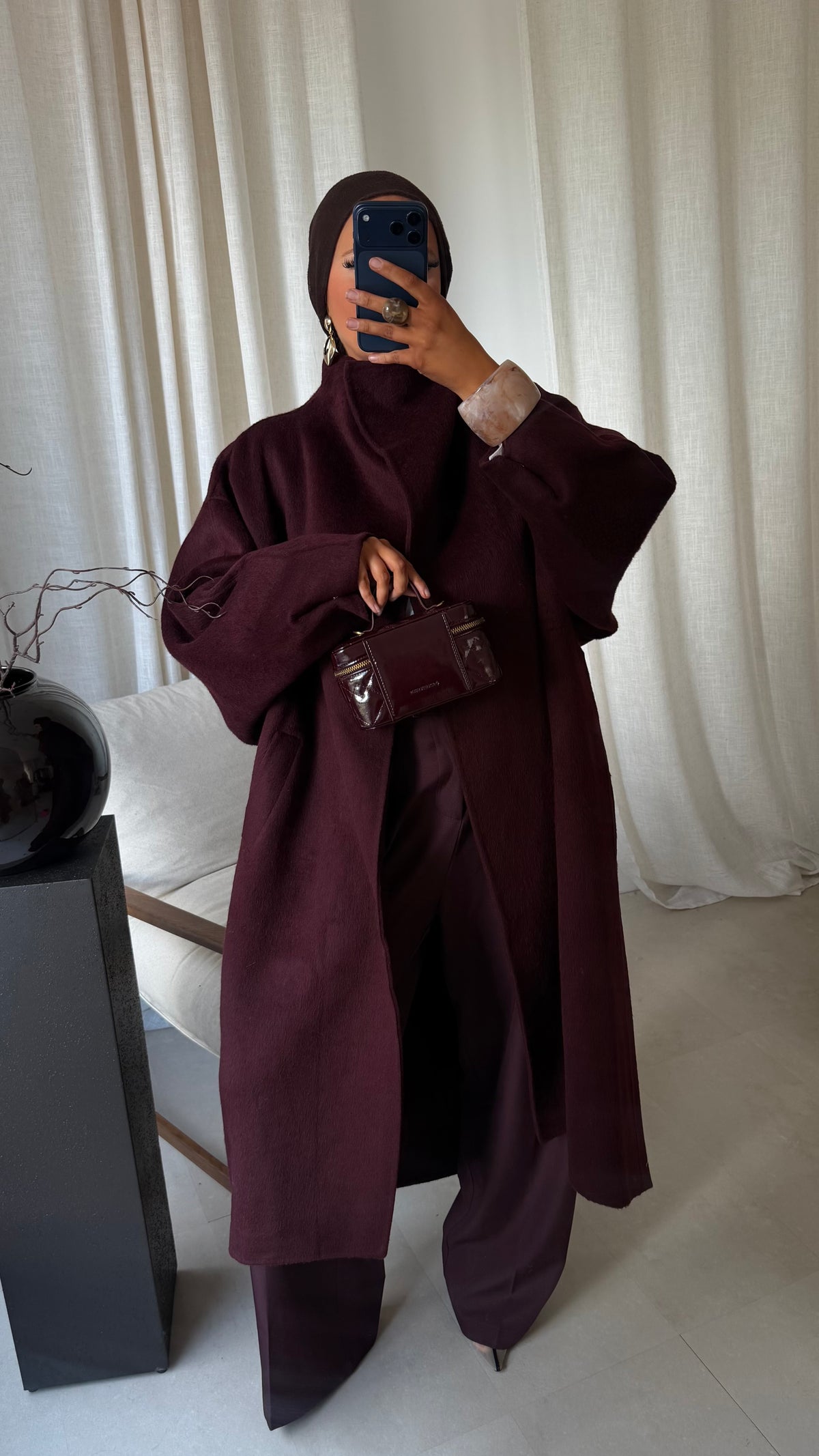 [GAMME LUXE] Manteau long cousu main en laine véritable GAYA | Bordeaux