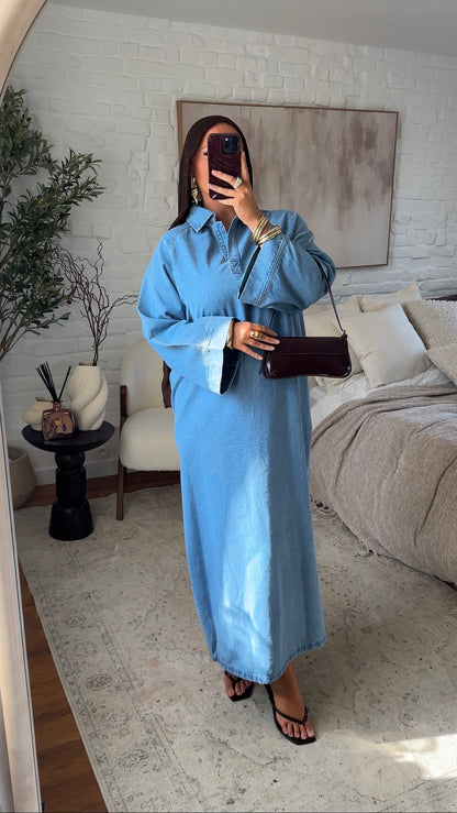Chemise ultra longue sans fentes en jean | Denim clair