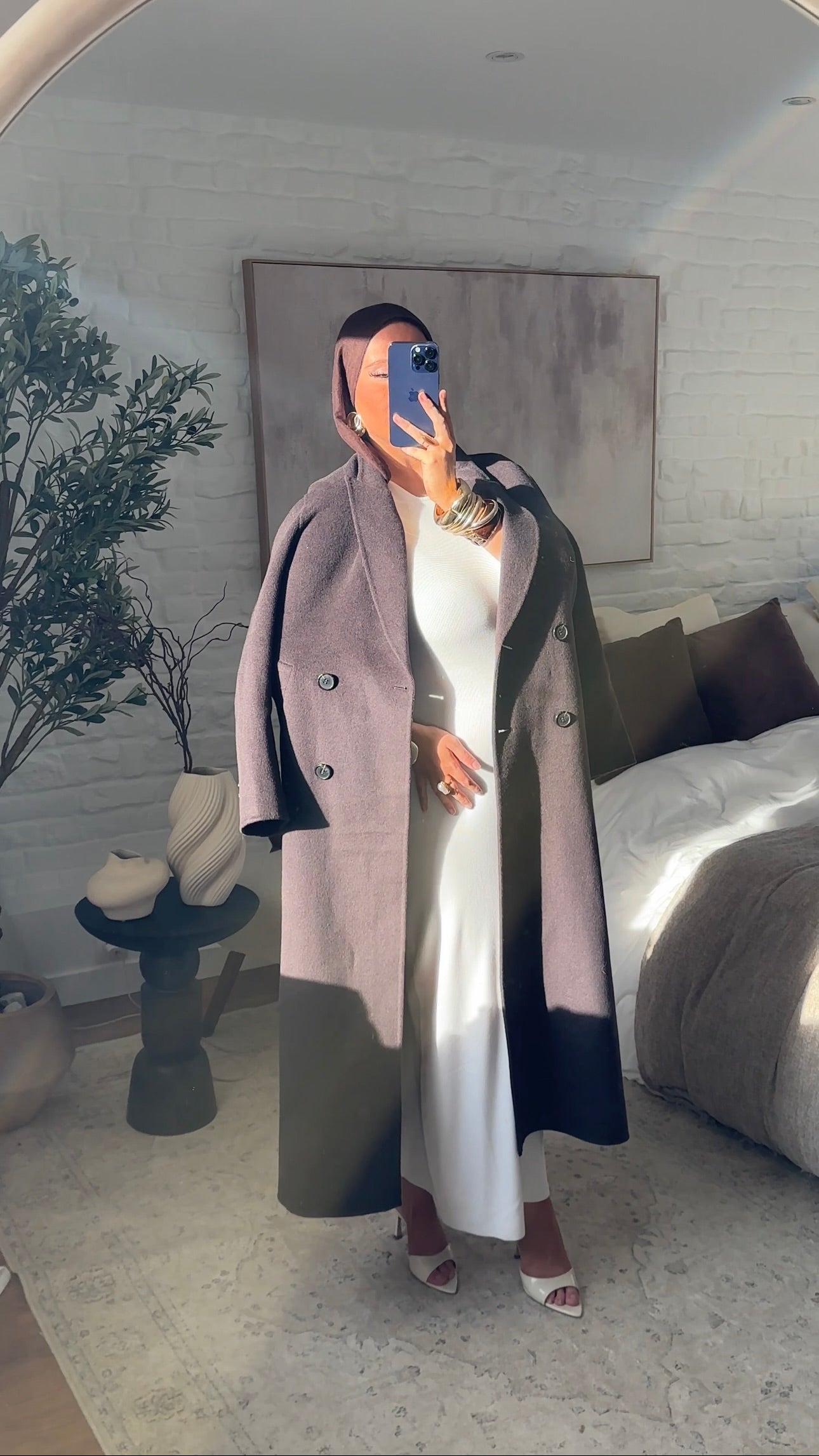 [GAMME PREMIUM] Manteau ultra long en laine véritable | Marron dark chocolat