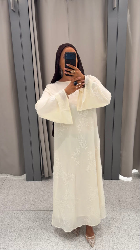 Robe ultra longue avec motifs | Beige