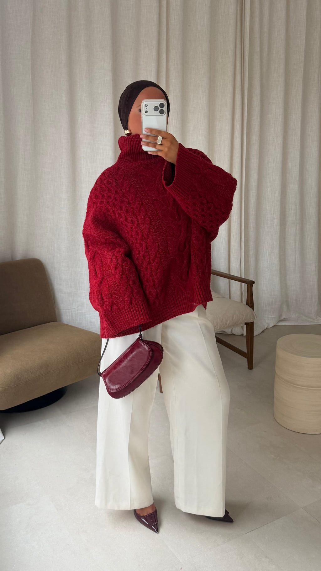 [GAMME PREMIUM] Pull à col montant ultra chaud OSLO | Rouge