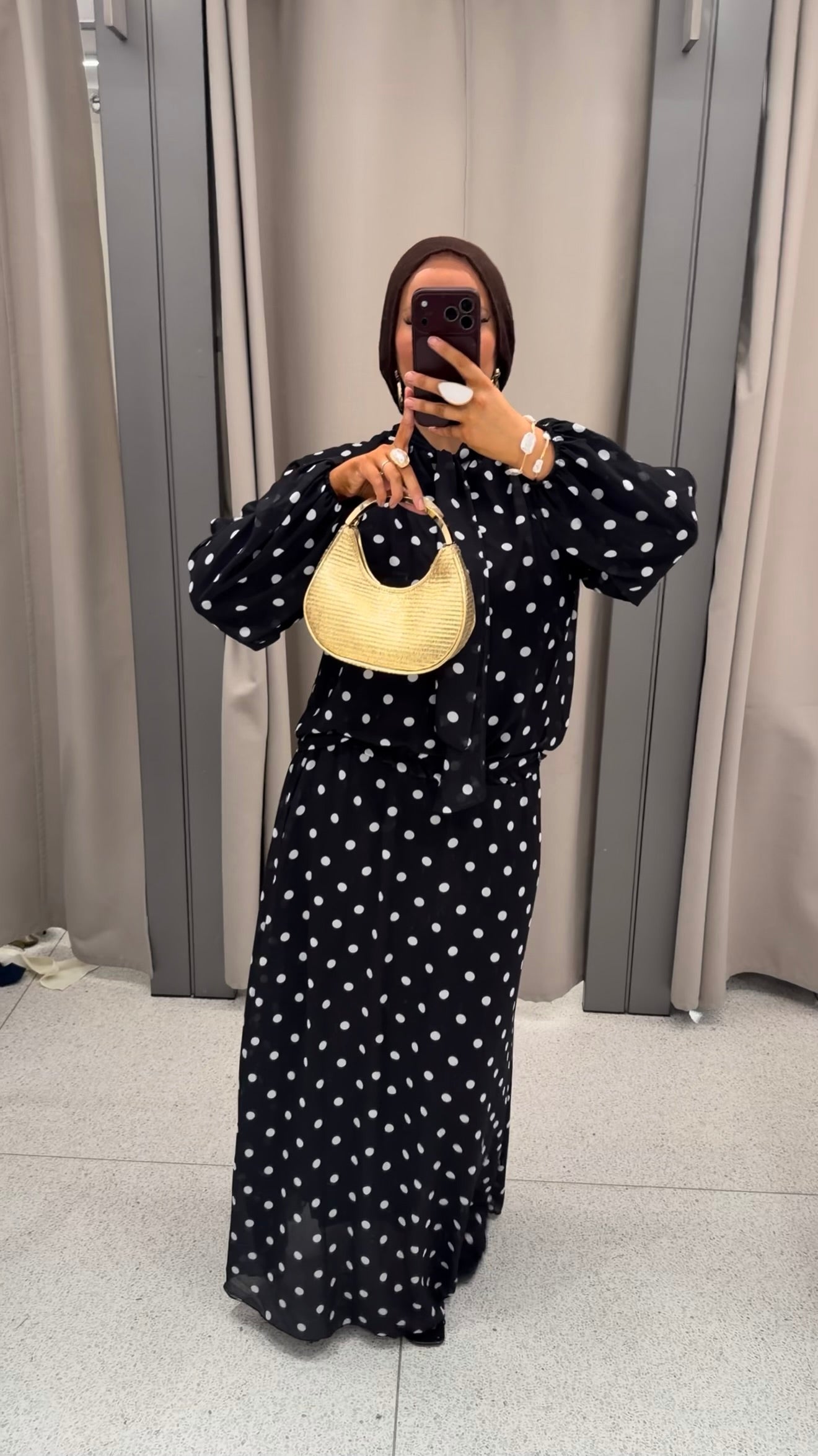 Ensemble doublé ultra long à pois | Noir