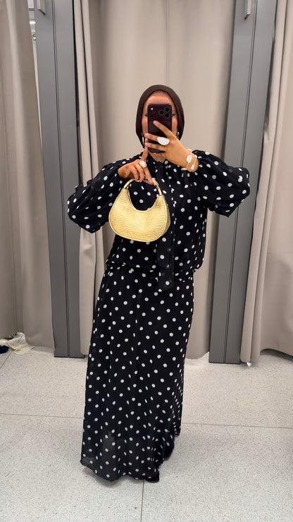 Ensemble doublé ultra long à pois | Noir