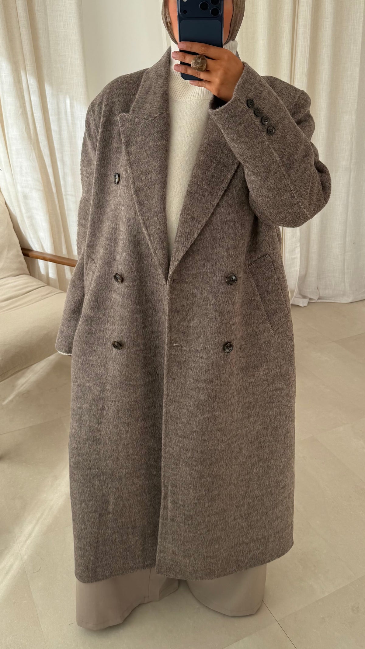 [GAMME LUXE] Manteau ultra long et chaud en laine véritable | Taupe