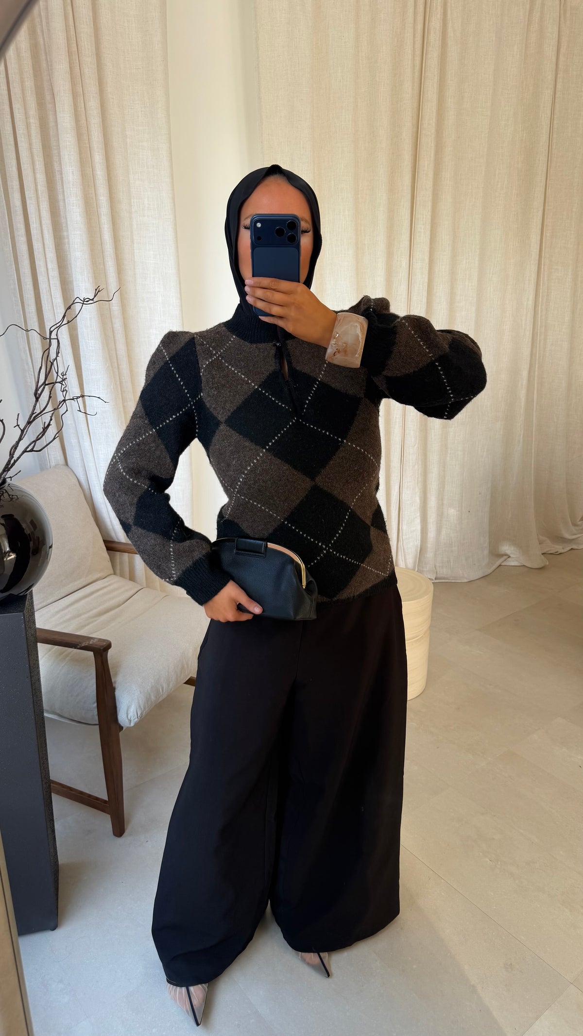 [GAMME PREMIUM] Pull ultra doux à carreaux ALYMPE | Marron et noir