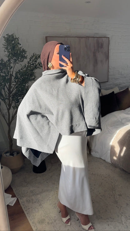 [CRÉATION] Cape longue ultra oversize asymétrique | Gris