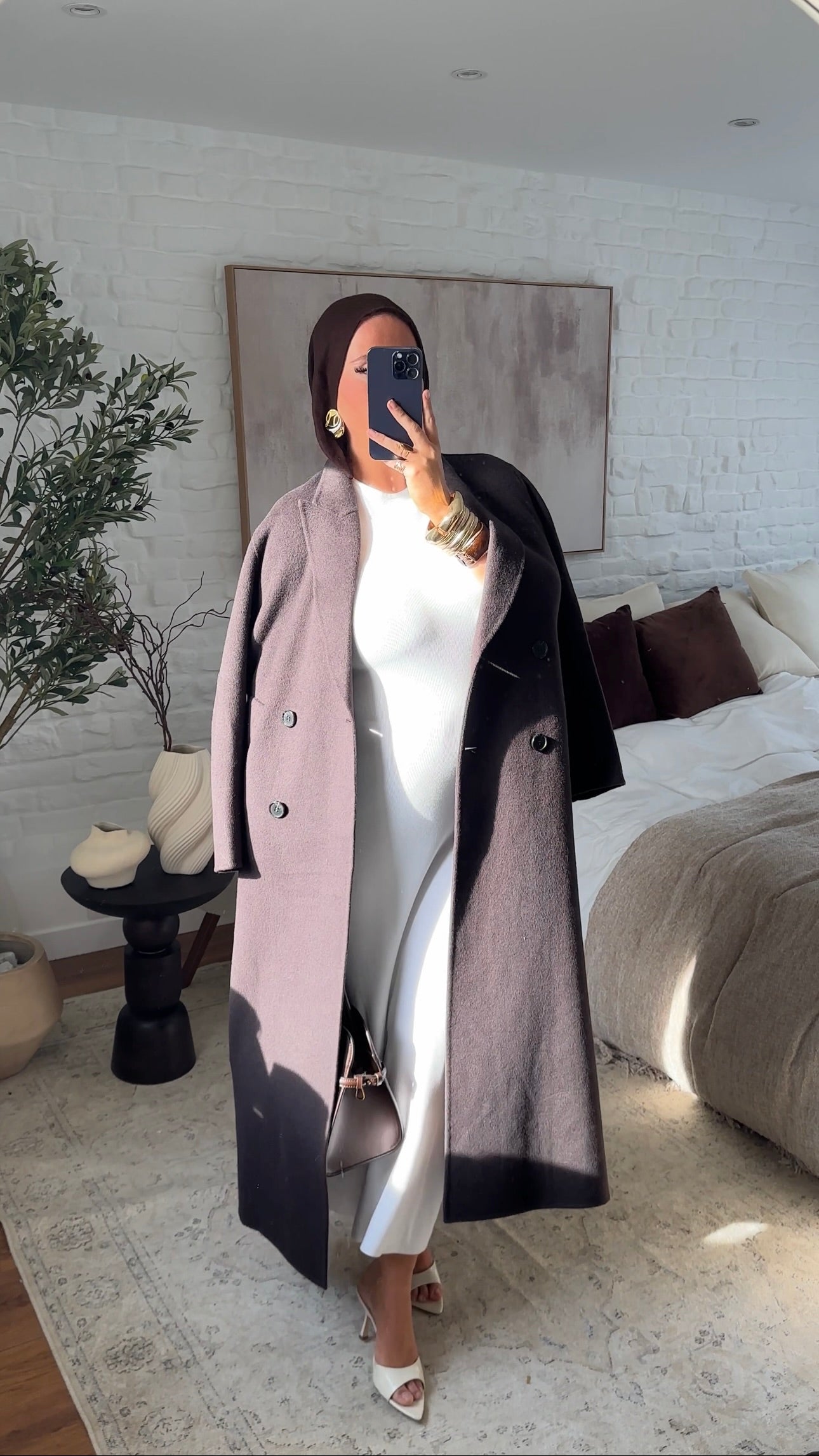 [GAMME PREMIUM] Manteau ultra long en laine véritable | Marron dark chocolat