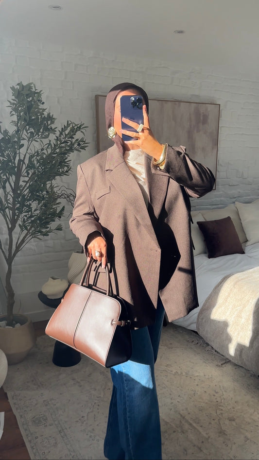 [GAMME PREMIUM] Blazer oversize cache cœur en lin | Marron