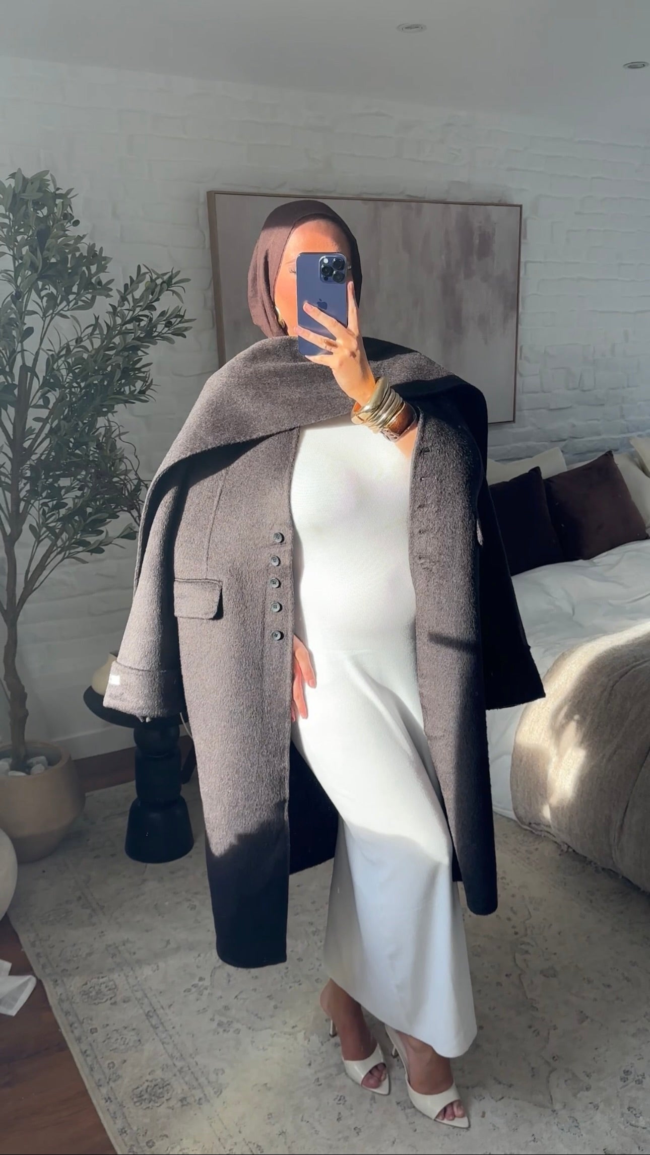 [GAMME LUXE] Manteau long en laine véritable ultra chaud à cape | Marron