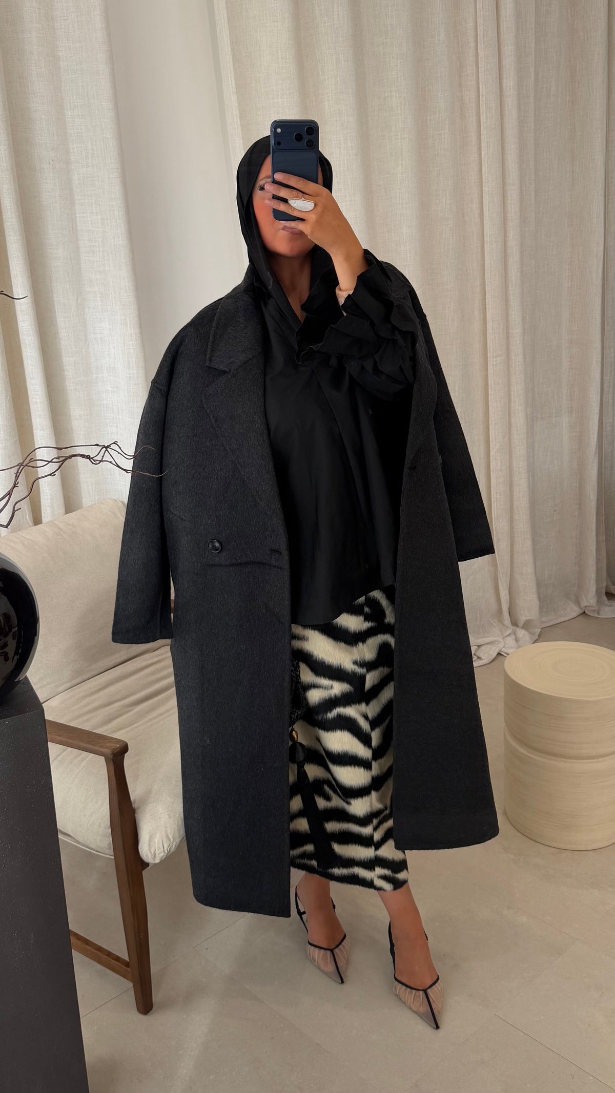 [GAMME PREMIUM] Manteau ultra long en laine véritable | Noir
