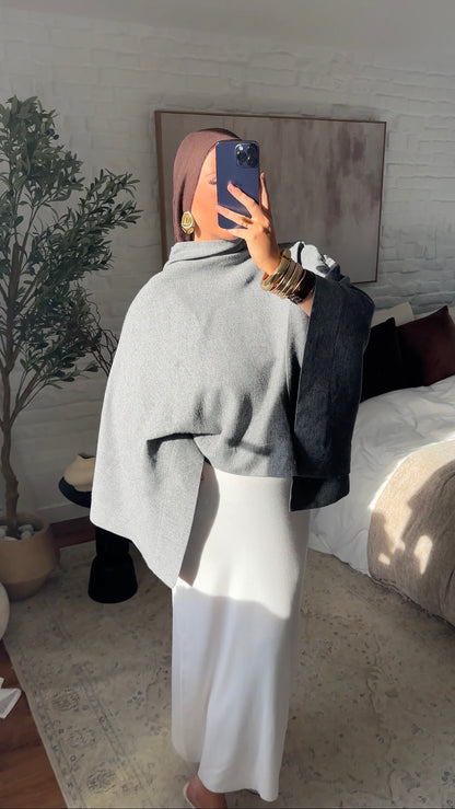 [CRÉATION] Cape longue ultra oversize asymétrique | Gris