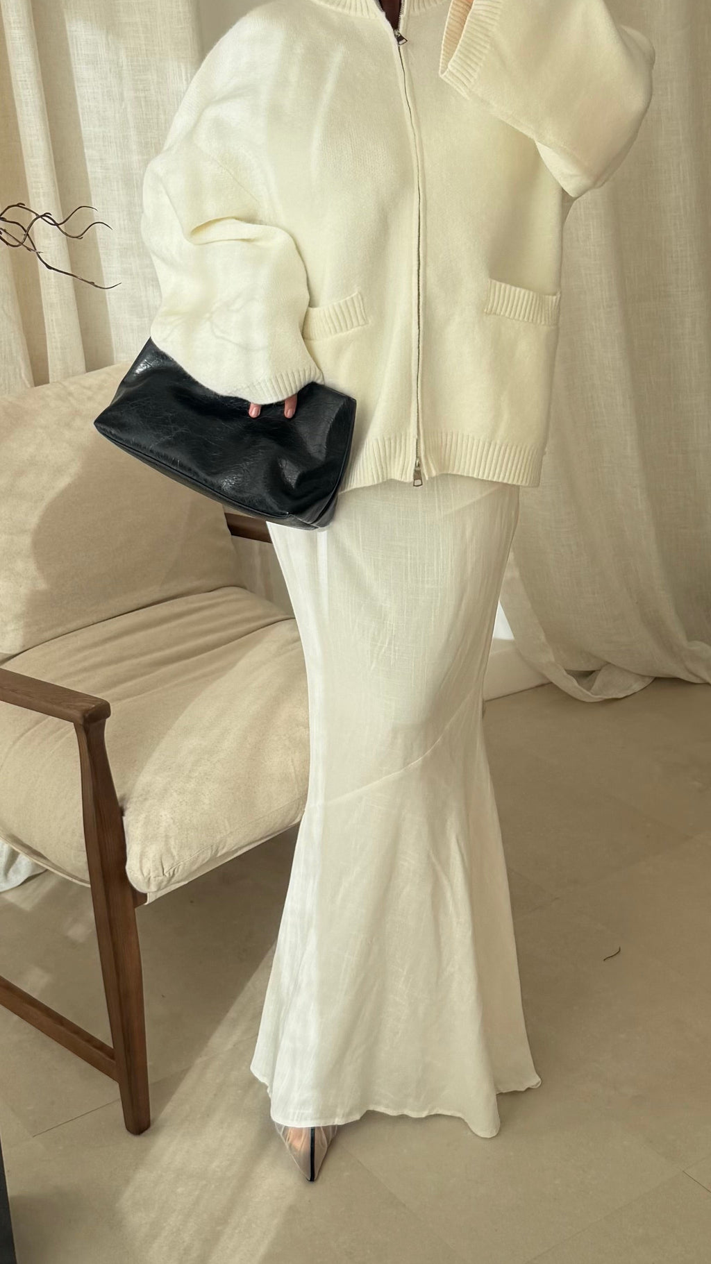 Jupe ultra longue en lin | Blanc
