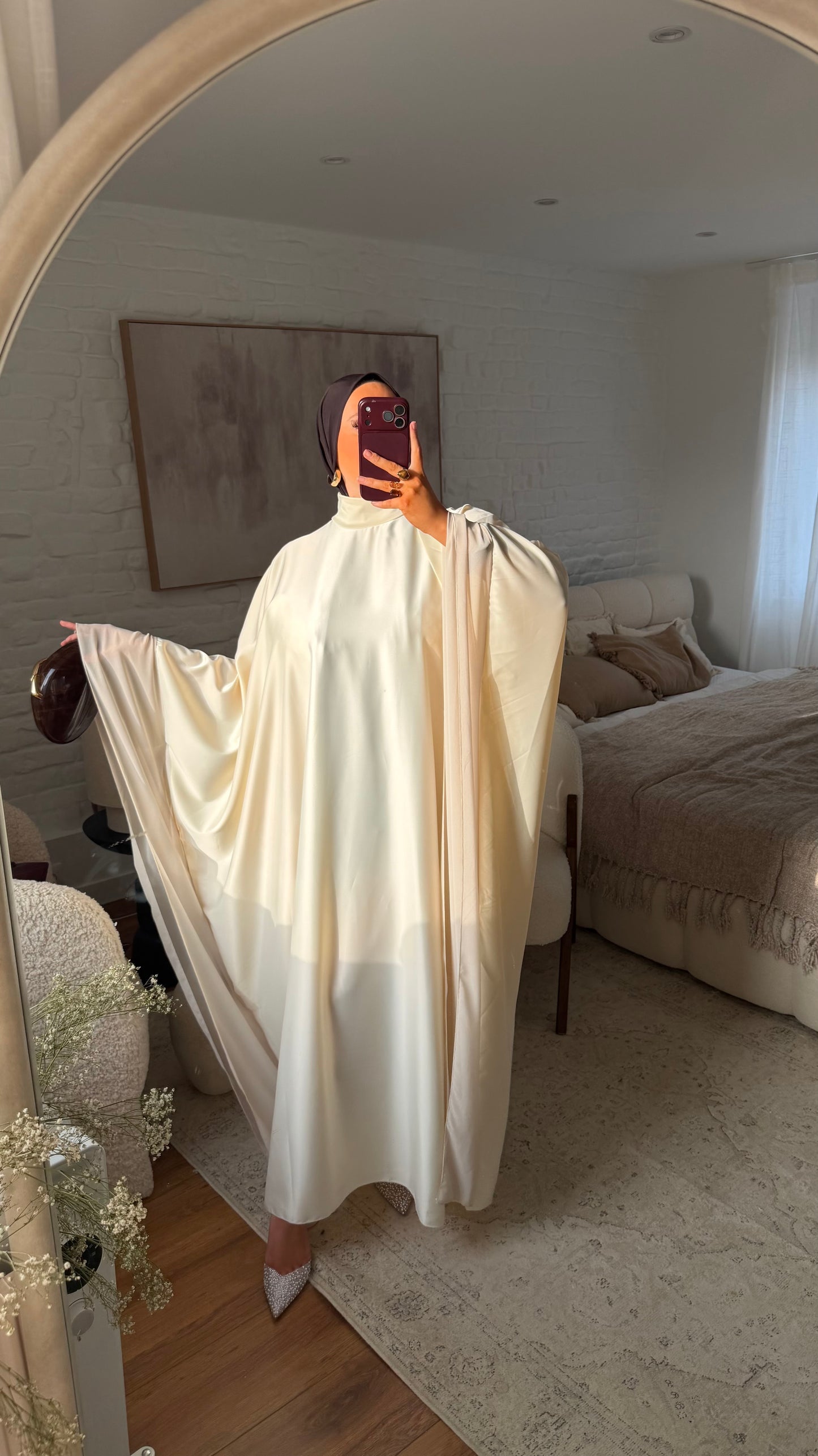 Robe abaya satinée | BEIGE