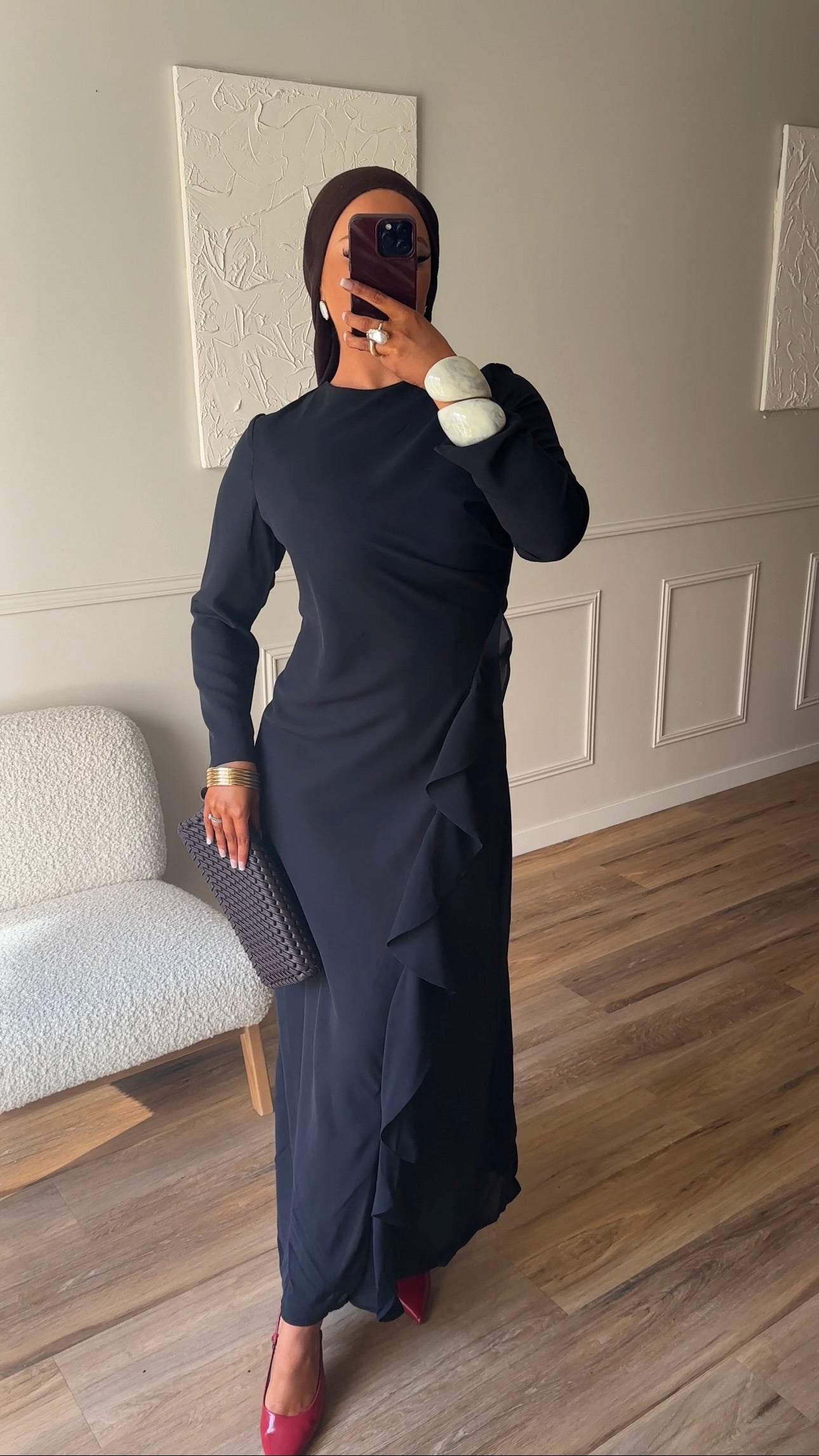 Robe longue à volant | Noir