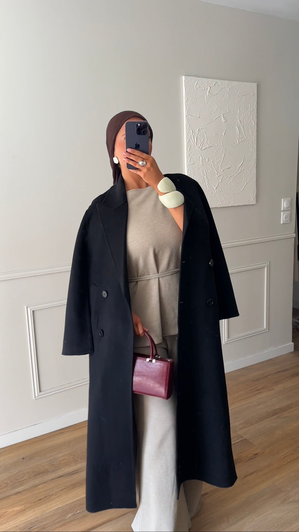 [GAMME LUXE] Manteau ultra long fait main en laine véritable | Noir