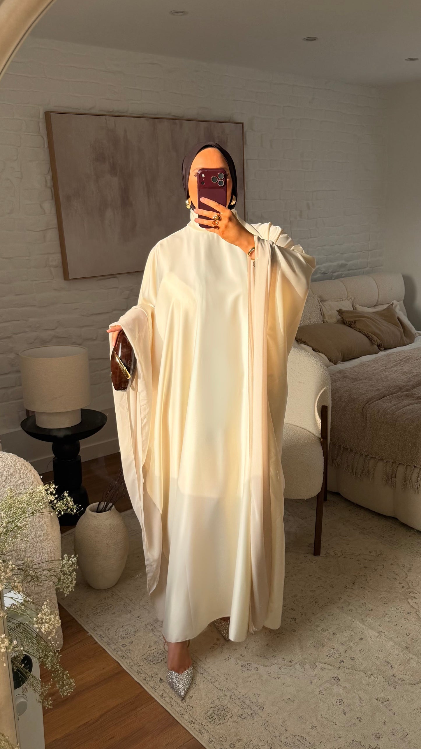 Robe abaya satinée | BEIGE