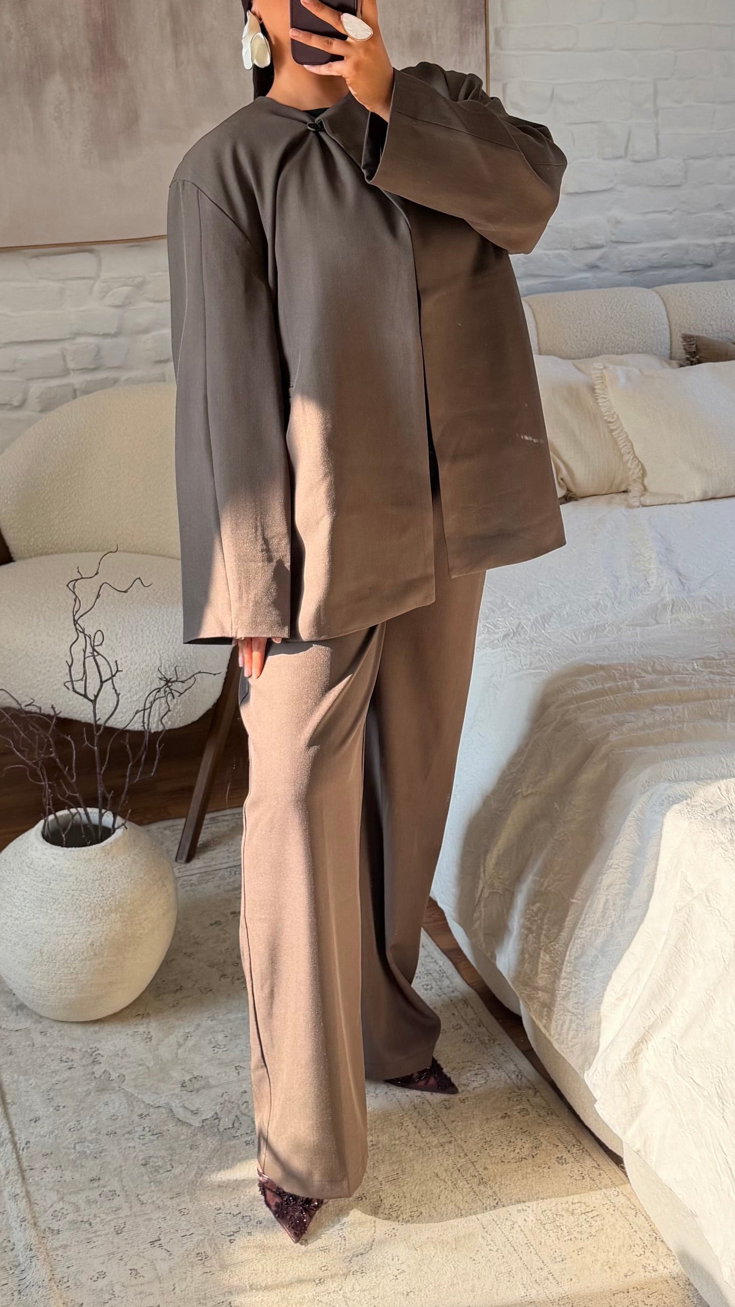 [GAMME PREMIUM] Blazer asymétrique à boutons | Marron