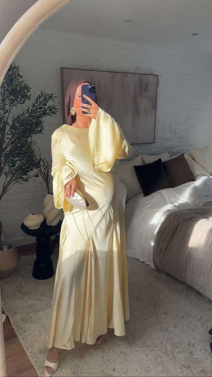 Robe évasée ultra longue à manches évasées | Jaune