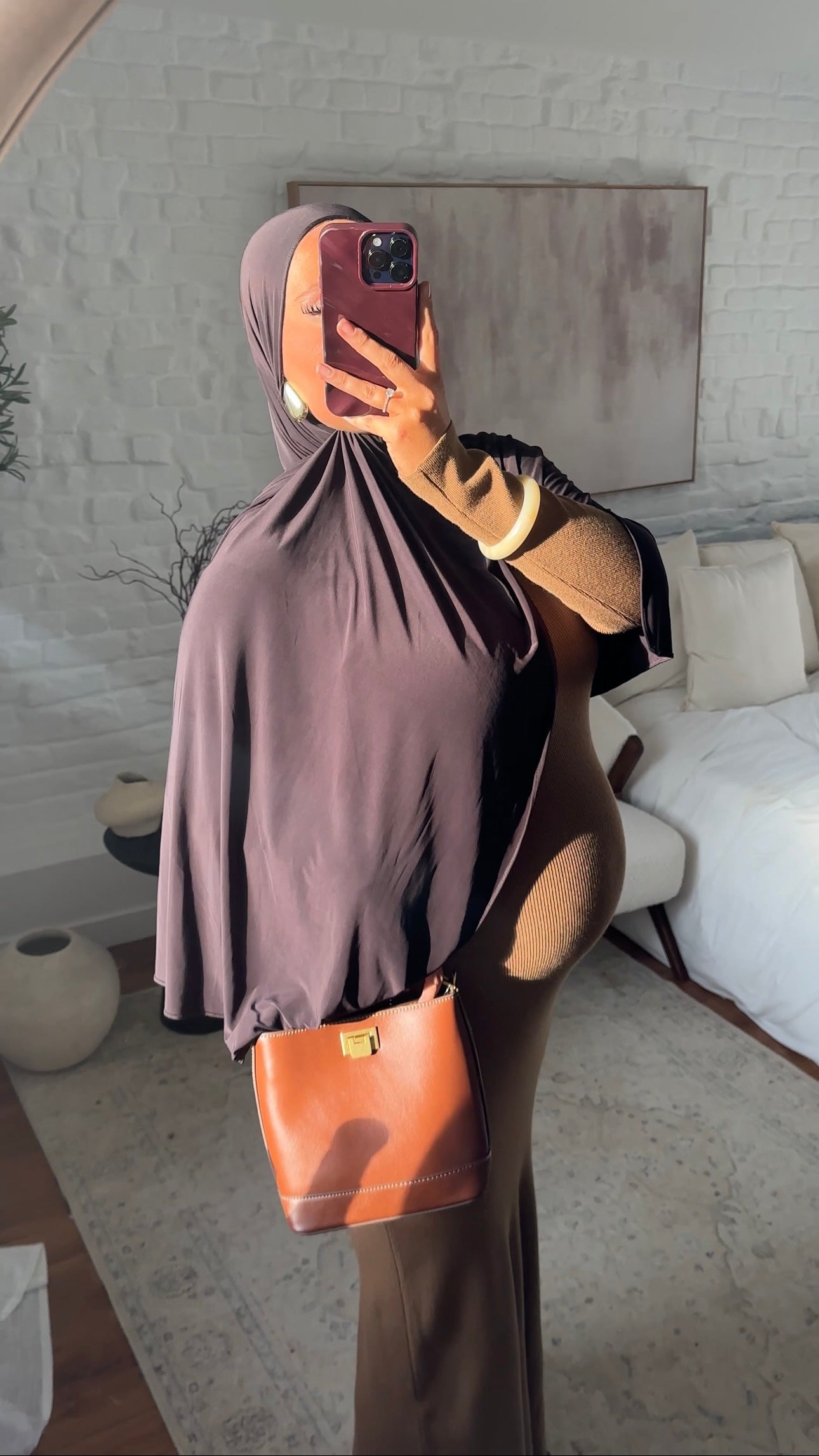 Robe pull ultra longue côtelée en maille épaisse | Camel