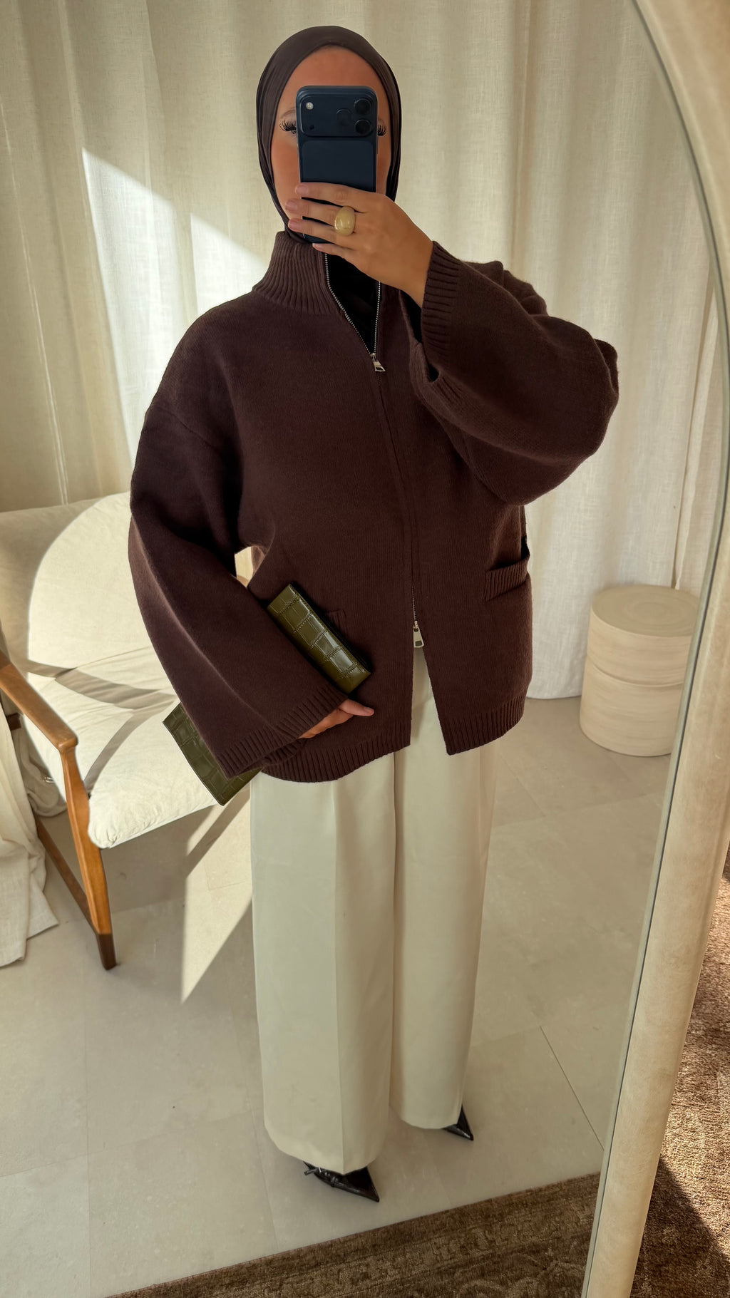 [GAMME PREMIUM] Pull doux et chaud à zip ALARIA | Marron